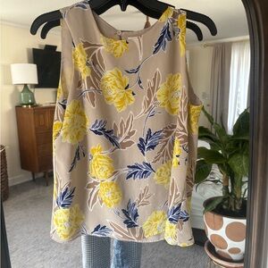 Floral Sleeveless Top - Yellow and Blue
